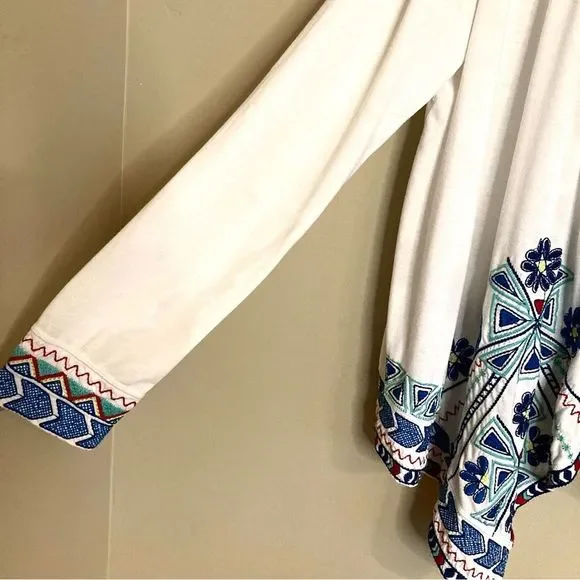 Johnny Was Floral Embroidered Open Draped Waterfall Knit Cardigan White Size M - Picture 6 of 11